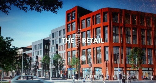 View of the 7th Street side of the Hine Project,  looking Northeast.  Image from At The Market website, see link below.