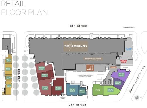 Image of the First Floor Retail Space Plan for the North and South Building.  Image from At The Market website - see link below. 