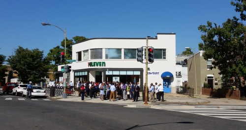 The group paused in front of the new 7-Eleven at 15th and Independence, its sidewalks still damp from a wash down prior to the Mayor's arrival.  Neighbors are concerned about trash and loitering.  Of equal concern is the Andromeda Substance Abuse Recovery Facility across the street.  