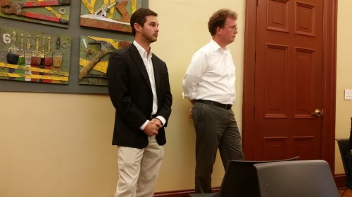 Watkins renovation project manager Greg Benson (left) and  Architect Sean O'Donnell before ANC6B last Tuesday night.