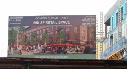 This sign near the intersection of 7th and C Streets, SE, went up earlier this month.  Eastbanc has dropped all pretense that Stanton Development is a significant partner in the Hine Development.  (A lot of us figured all along that Stanton was  Eastbanc's public face on Capitol Hill, tasked with selling the project to the community.