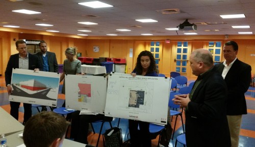 The Foulger-Pratt development team supports their public space application before ANC6B's Planning and Zoning Committee.  At far left, Bryan Foulger, VP of Development.  At far right, Tim McNamera, Safeway Real Estate Development.  