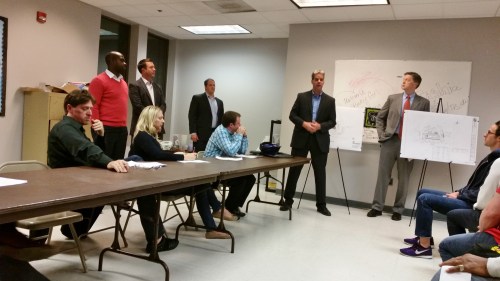 ANC6A Economic & Zoning Committee, Chaired by Brad Greenfield (far left) hears from Chik-fil-a representatives: John Martinez, Development Manager, is center.