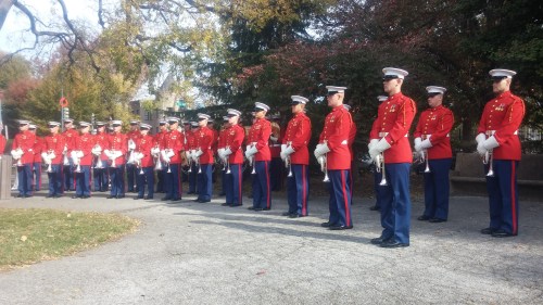 The United States Mairine Corps Bugle and Drum Corps, just prior to The National Anthem