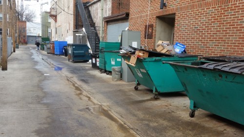 View of the alley abot 3:00pm after complaints caused the restaurant to clean up the mess.