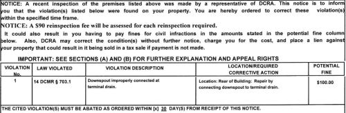 DCRA "handed out strongly for penalty"... a $100 fine.  