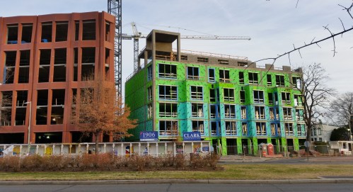 Hine Project, South Building.  Residential component.  The first floor is slated to house a small day care center.  Photo:  December 31, 2016.  