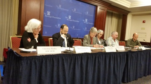 ANC6C, from left, Christine Healey 01, Mark Eckenwiler 04, Karen Wirt 02, Heather Edelman 06, Scott Price 03, Chris Miller.  The Commission meets in space made available by the Heritage Foundation near Union Station.  
