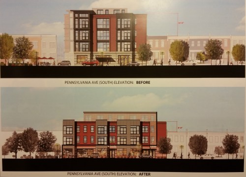 Before and after concepts of the La Lomita mixed use project.