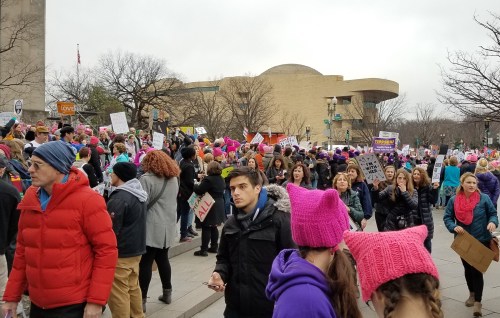 View from 3rd Street, looking northwest at the Native American Museum.  Circa 11:45am.