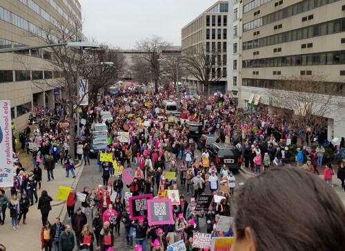 6th Street looking north at the Air and Space Museum, from the railroad bridge over 6th Street.  