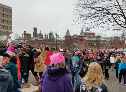 View from 6th Street, looking north, at the Smithsonian Castle.