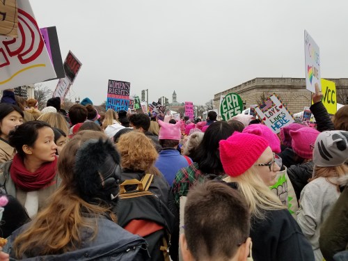 Trapped on 12th Street near Independence about 2:15pm  No way forward.  In the distance, the tower of the Trump Hotel on Pennsylvania Avenue.