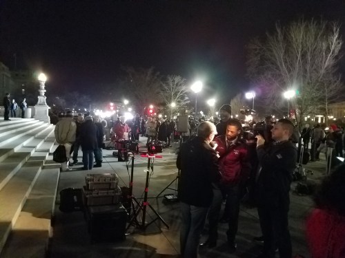 Tuesday Night.  20 television cameras set up in front ot the Supreme Court, as reporters awaited the announcement of Trump's nomination to the Supreme Court.