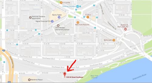 Location of the planned complex, fronting on the Anacostia River East of the Navy Yard