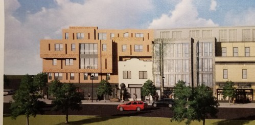 Early concept for residential/retail development at 12th and Pennsylvania Avenue, SE.  The white portion is a historical structure incorporated into the new development.  