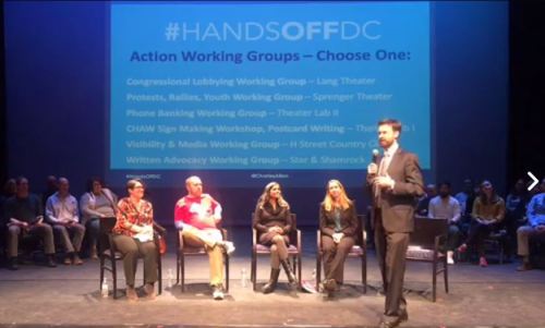 Councilmember Charles Allen hosted a meeting to organize the opposition at the Atlas Theater on H Street 