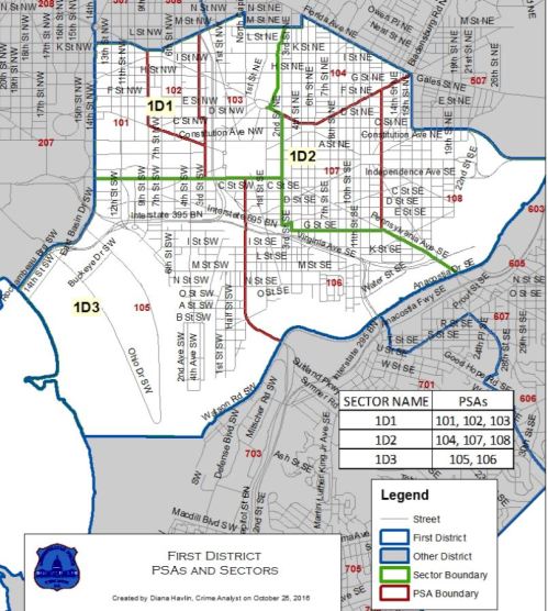Here's a map of the three Sectors comprising MPD District 1