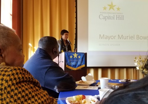 Mayor Bowser at the annual meeting of the Capitol Hill BID last Tuesday morning. She told the BID supporters and employees, "You can count on my support from here on out."